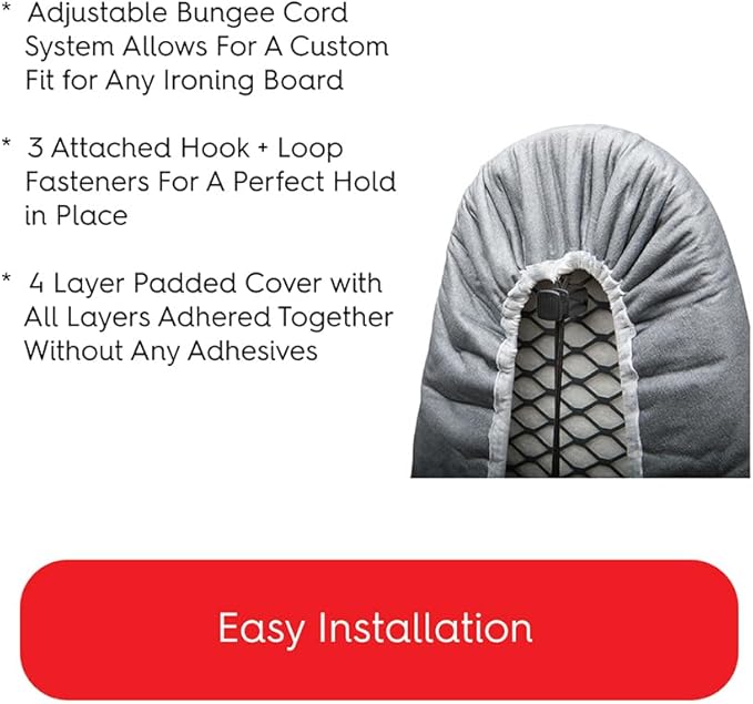 TIVIT Ironing Board Cover 19 x 55, Made in Italy. Pro Grip Pad Covers w/3 Fastener Straps & Pull Bungee Cord - Durable Scorch & Stain Resistant Padded Layers, Heat Reflective AlumiTek PRO Top Coat