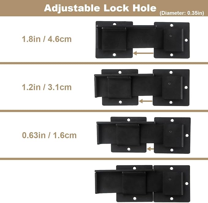 7.5'' Flip Gate Latch Lock with Padlock Hole 4mm Heave Duty Carbon Steel Adjustable Barn Door Lock Safety Gate Hardware for Ourdoor Wooden Fence, Cabinet, Shed, Sliding Doors