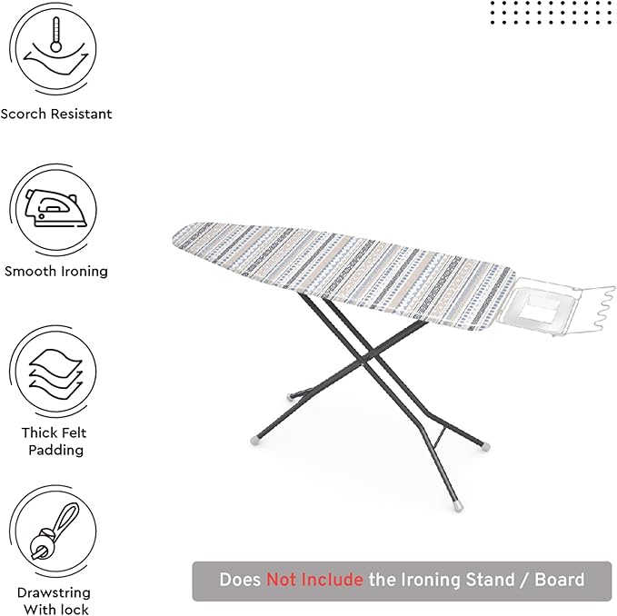 Encasa XO Ironing Board Cover and Pad 42"x14" - Thick 3mm Felt Padding, Drawstring Tightening & Lock, Easy Fit, Scorch & Stain Resistant, Fits Medium Ironing Board - Aztec