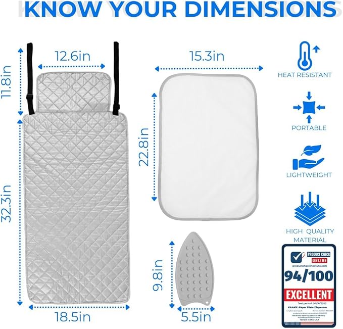 Premium Ironing Mat Heat Resistant Silicone Iron Rest Non Slip Magnetic Portable Ironing Pad Table Top Countertop Quilted Insulating Pad Travel Quilting Cover Scorch Mesh Blanket Over The Door