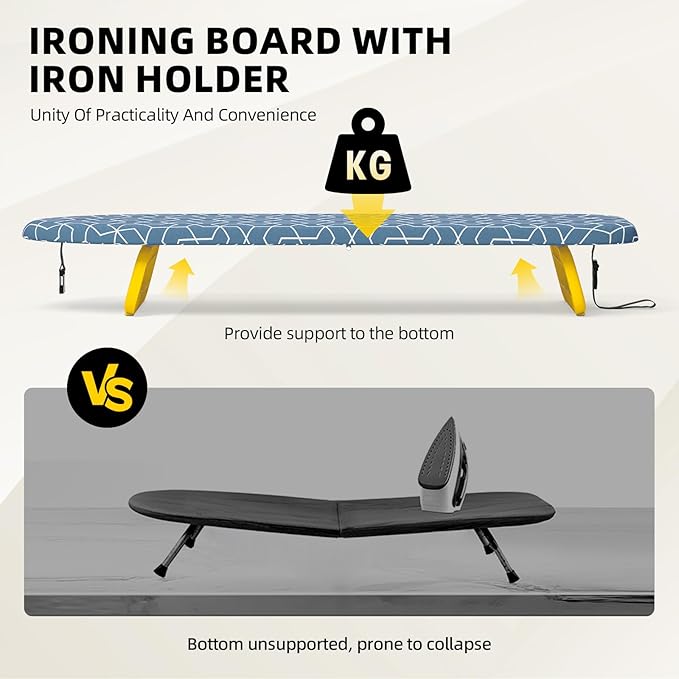 Small Ironing Board Tabletop, Foldable Mini Ironing Board, Table top Ironing Boards Small with Hanging Rope, Compact Portable Ironing Boards Save Space, Iron Board 32x12, Iron Table Stand Dark Blue