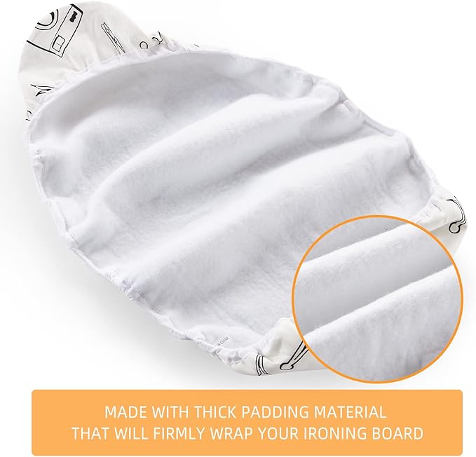 Over The Door Ironing Board Cover 13 x 37 inch, Small Iron Board Cover w Heat Reflective 3 Layers Thick Padding with Hook and Loop Fasteners (White)