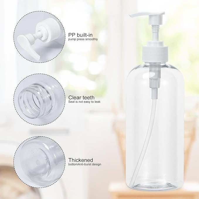 Yebeauty Pump Bottle Dispenser, 3 Pack 17oz/500ml Dish Lotion Soap Dispenser Plastic Liquid Shampoo Container for Bathroom Kitchen Hotel Body Wash, Clear