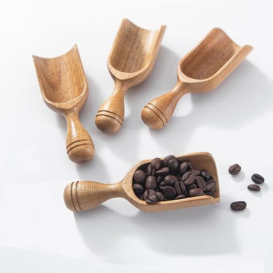Wooden Scoops for Canisters 4PCS Acacia Wooden Scoop for Jars Small Wood Scoops for Canisters Wooden Scoop for Ground Coffee Scoop for Seasoning Bath Salt Laundry Shovel-Multipurpose