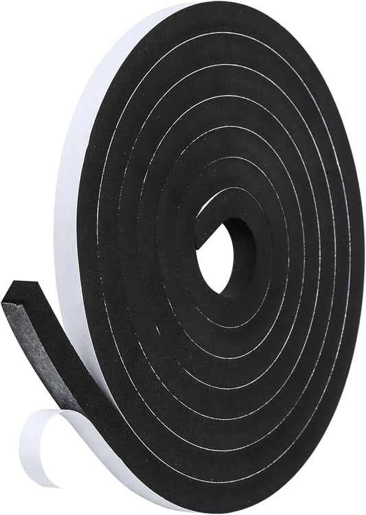Weather Stripping Door Seal Strip- 1/2 Inch X 1/2 Inch X 10Feet, Strong Adhesive, Lightproof, Soundproof, Weatherproof Foam Tape Insulation for Sliding Door, Front Door Frame, Windows- Black