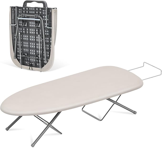 APEXCHASER Tabletop Ironing Board with Iron Rest, Small Iron Board, Extra Thick Cover, Portable Table top Ironing Board with Non-Slip Feet for Home Travel Use, Beige