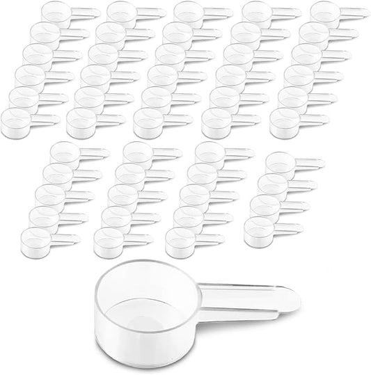 50 Pack Tablespoon Measuring Spoon Set with Short Handle Coffee Scoop - 1 Tablespoon (15 ML) Clear Plastic Scoops for Coffee, Loose Tea, Protein, Spices, Powders, and Other Dry Goods Bulk Value Pack