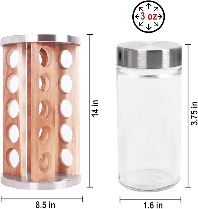 Orii 20 Jar Spice Rack with Spices Included - Tower Organizer for Kitchen Spices and Seasonings, (Natural Acacia Wood)