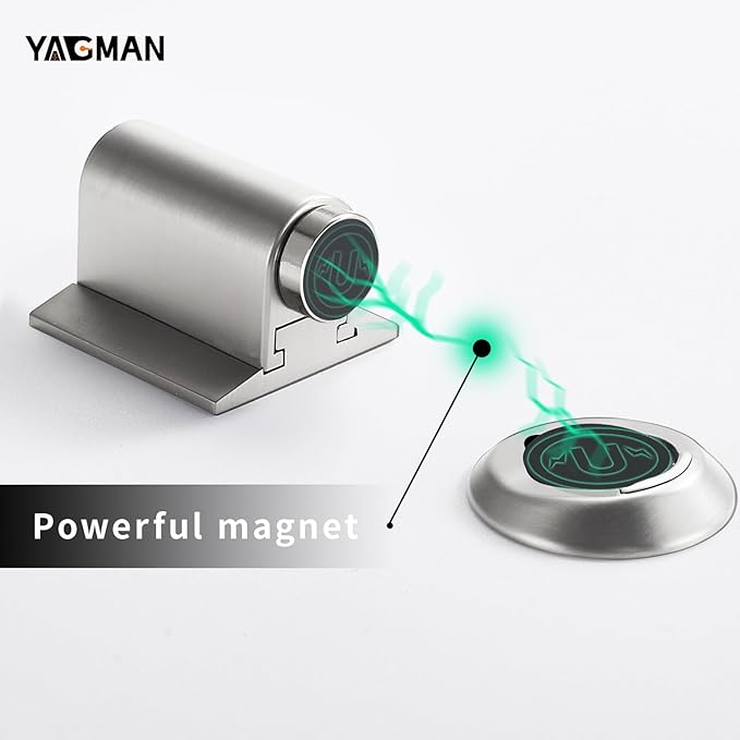1 Pack Magnetic Door Stoppers Retractable Bottom of Door Holder No Drilling Mount Floor Door Stop with Screws and Adhesive Catch Door Keep Door Open Brushed Nickel BN-1