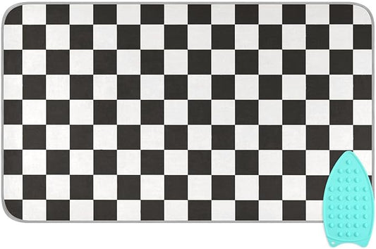 Checkered Black Ironing Mat Thickened Ironing Blanket Travel Portable Double-Side Using Ironing Pad Travel Isolate Heat Pad Cover for Washer Dryer Table Top Countertop 27.6x47.2in
