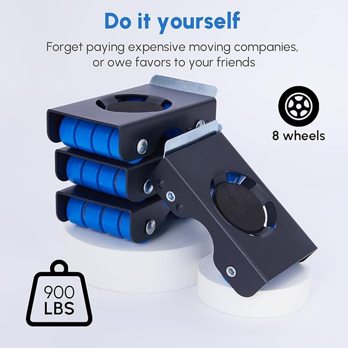 Furniture Sliders, Furniture Movers with Wheels 700LBS- 4 Metal Slider with Anti-Slip Pad（4 Brakes Each for Easy Moving, Heavy Duty Appliance Roller Dolly for Couches, Sofas +More.