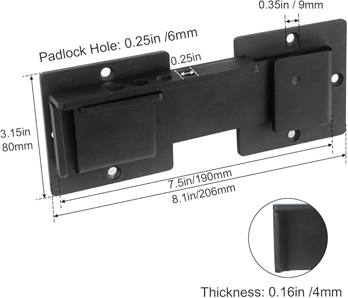 7.5'' Flip Gate Latch Lock with Padlock Hole 4mm Heave Duty Carbon Steel Adjustable Barn Door Lock Safety Gate Hardware for Ourdoor Wooden Fence, Cabinet, Shed, Sliding Doors