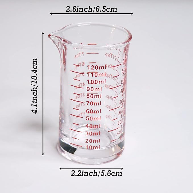 Ackers 4 Oz Glass Measuring Cup,Borosilicate Shot Glass with V-Shaped Spout-Red Line