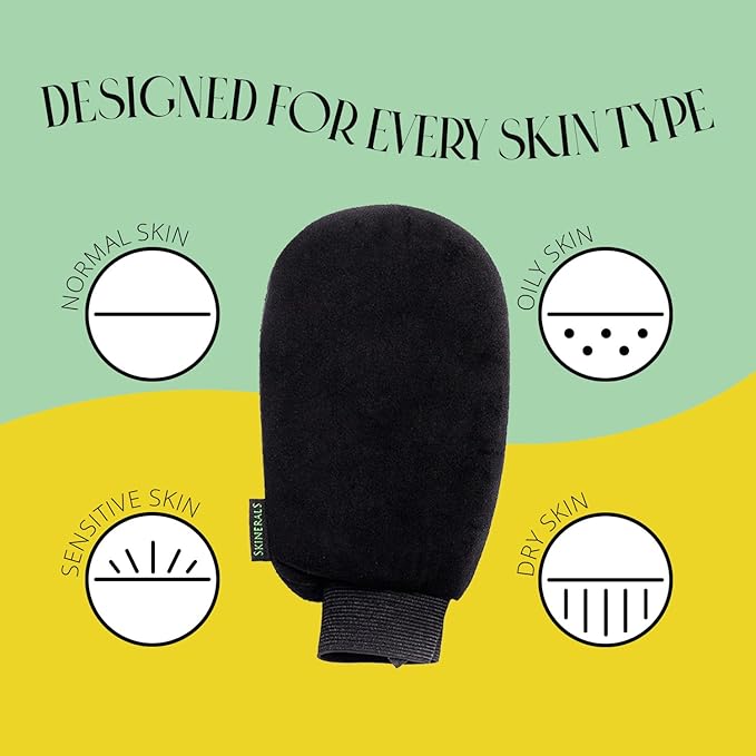 Skinerals Premium Exfoliating Mitt, Body Scrubbing Glove for Self Tan Prep & Smooth Skin, Reusable Tan Exfoliator Mitt for Tanning Mousse, Lotion, or Spray