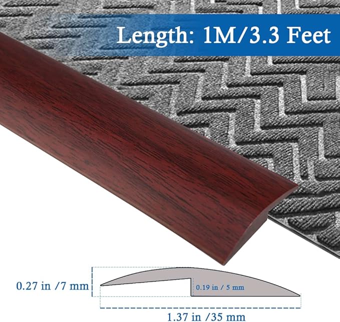 Floor Transition Strip Self Adhesive Carpet & Flooring Transitions Edging Trim Strip PVC Threshold Transitions Suitable for Threshold Height Less Than 5mm (3.3Ft, Wood Grain Coffee)