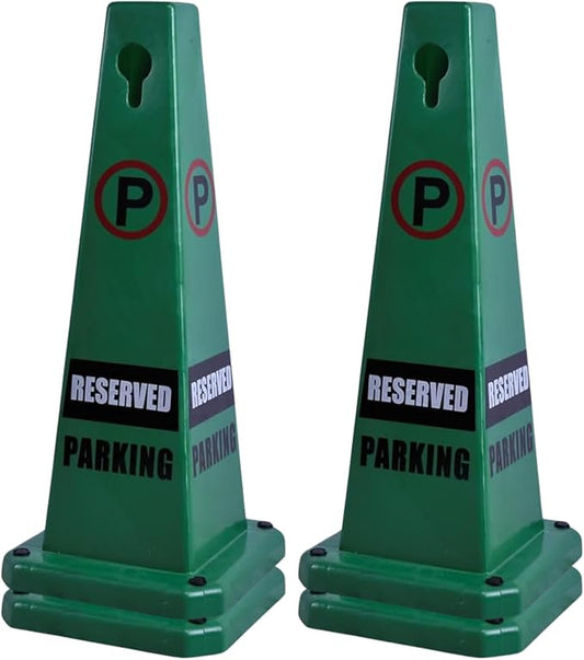 4-Pack 26.5" Caution Cones, 4-Sided Visible Safety Signs with Heavy Rubber Base, Warning for Slip & Fall Prevention, Indoor/Outdoor Use (Green, 4Pcs-Reserved Parking)