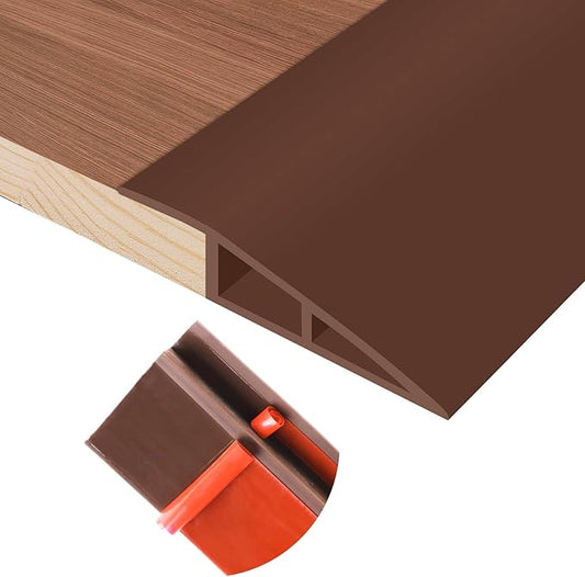 Floor Transition Strip Self Adhesive Vinyl Door Threshold for Doorways Carpet Edging Trim Overlap Edge Reducer for Laminate Floor, Carpet, Tile (Brown, 2/5" to 3/5", 3.3Ft)