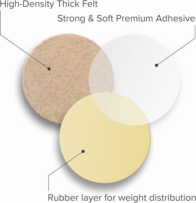16 Heavy-Duty Felt Furniture Pads 2” 1/4” Thick X-Protector! Round Felt Pads for Furniture Feet - The Best Felt Floor Protectors for Furniture to Prevent Scratches. Protect Your Hard Floor! (Beige)