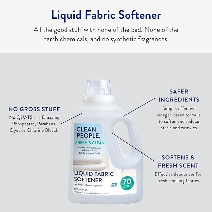The Clean People Liquid Fabric Softener - Softens & Removes Static Cling - Vegan (100 Fl Oz, Fresh & Clean)