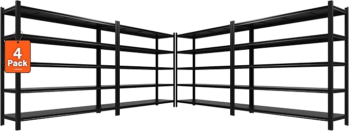 60"W Garage Shelving Heavy Duty Metal Shelving 3000LBS Storage Shelves Adjustable 5 Tier Metal Shelves for Storage Industrial Shelves for Garage, Warehouse, 24.2" D x 60'' W x 72'' H, 4 Packs