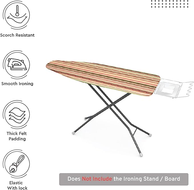Encasa XO Ironing Board Cover and Pad - Thick 4mm Felt, Heat & Scorch-Resistant, Fits Wide Boards 49"x18", Elastic Bungee Cord Tightening, Easy Fit, Stain-Safe Dye, Multistripe