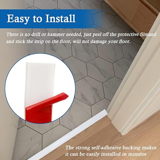 Floor Transition Strip Self Adhesive Floor Cover Strips Laminate 2" Wide Vinyl Flat Divider Transitions (5cm, 3.3Ft, White)