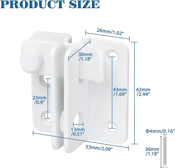 Alise Flip Latch,Gate Latches Slide Bolt Latch Safety Door Lock Catch for Barn Cabinet Pet Cage Wood Fence Bathroom Garage Window,SUS304 Stainless Steel Gate Hardware Locks,White Finish MS5009-W