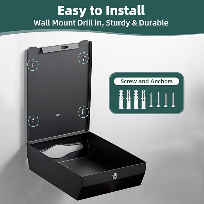 Paper Towels Dispenser Wall Mounted with Key Lock, Multifold C Fold Trifold Hand Towel Dispenser, Stainless Steel Tissue Holder Large Capacity Elegant for Bathroom Commercial, Black
