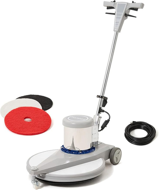 20" High-Speed Commercial Floor Burnisher, 1.5 HP, 1500 RPM, 40ft Cord, Rubber Bumper Guard, with Red, White & Black Pads for Cleaning, Polishing & Stripping