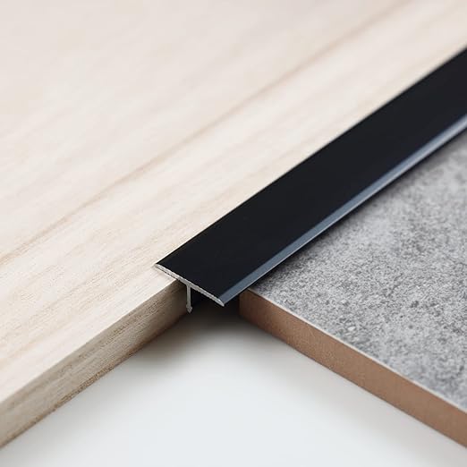 3Pcs Aluminum T Molding Trim & Floor Transition Strips, Flat Divider Strip for Door Threshold and Joining Flooring Gaps of Laminate Planks Tile (2.9Ft x 0.8In, Matte Black)
