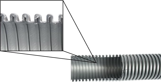 Cen-Tec Systems 50 Ft. Premium Shop Vacuum Extension Hose with 2 tank adapters and 1.25" curved end, Silver