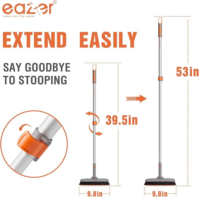 Eazer 53‘’ Grout Brush with Long Handle, 180°Rotation Tile Grout Cleaning Tool, V-Shape Shower Scrubber Cleaner, Stiff Bristle for Cleaning Bathroom Wall, Baseboards, Tile Floors - 2 Head