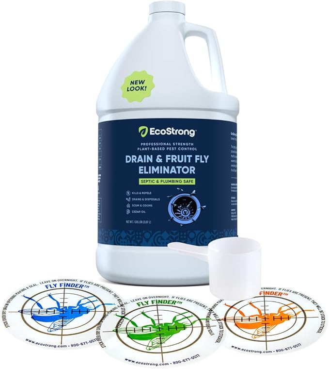 Fruit Fly Drain Treatment | Drain Fly Eliminator | Eliminates Gnats, Sewer Flies and More - Works in All Drains - 128 Fl Oz w Fly Finder