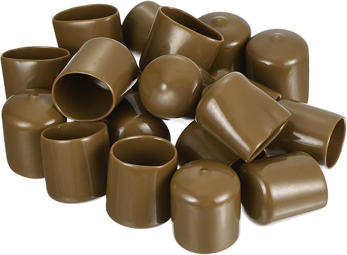 uxcell 20pcs Rubber End Caps 27mm(1 1/16") ID Vinyl PVC Round Tube Bolt Cap Cover Screw Thread Protectors Light Brown