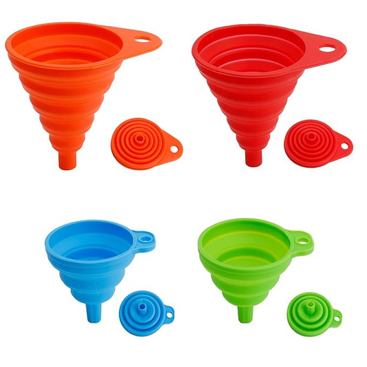Kitchen Funnel Set of 4, Food Grade Foldable Small and Large Funnel Colorful Silicone Collapsible Funnels Flexible Funnels for Kitchen Use Filling Bottles Liquid Transfer Kitchen Gadgets Accessories