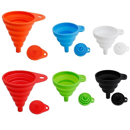 Kitchen Funnel Set of 6, Food Grade Foldable Small and Large Funnel Colorful Silicone Collapsible Funnels Flexible Funnels for Kitchen Use Filling Bottles Liquid Transfer Kitchen Gadgets Accessories
