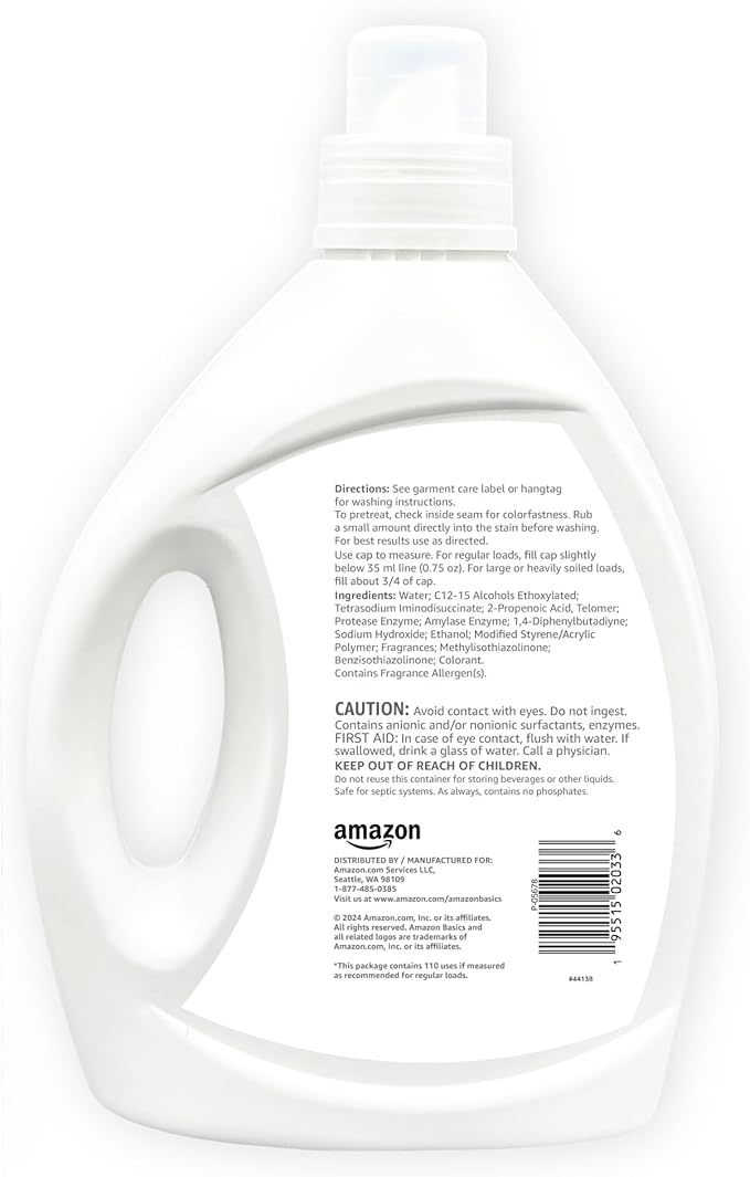 Amazon Basics Laundry Detergent Liquid, Concentrated, Fresh Scent, 110 Loads, 82.5 Fl Oz (New Packaging)