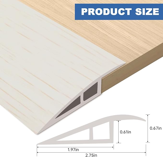 Vinyl Door Threshold Flooring Transition Strip Self Adhesive Carpet Edging Strip for Laminate Doorway Edge Threshold from 2/5" to 3/5" (Beige Wood Grain, 6.6 Ft)