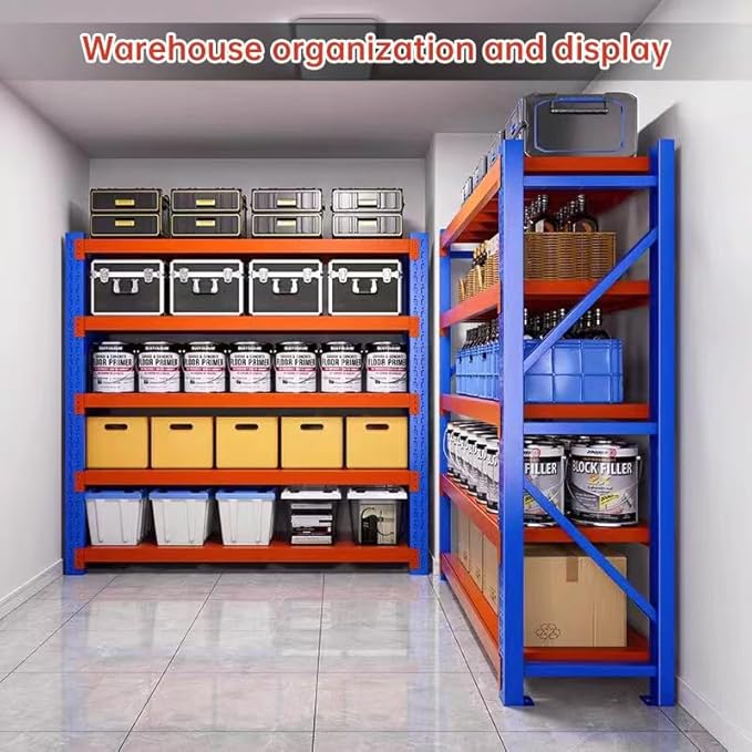 Industrial Metal Storage Shelves - Large, Heavy Duty, 4 Levels, Blue & Orange, Warehouse Racking - 23.62D x 78.74W x 78.74H