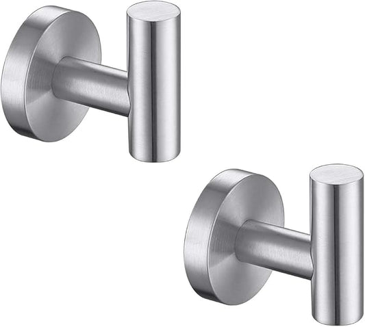 TASTOS Bathroom Towel Hooks Brushed Nickel, 2 Pack Stainless Steel Robe Coat and Clothes Hook, Heavy Duty Wall Hook for Bathroom & Kitchen, Modern Round Style Screw Wall Mounted