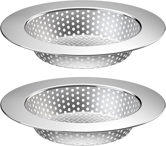 2PCS Kitchen Sink Drain Strainer/Catcher/Basket/Cover/Filter/Trap/Screen, Large Wide Rim 4.5" Diameter, Stainless Steel, Dishwasher Safe