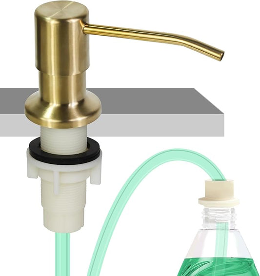 Soap Dispenser for Kitchen Sink, Built in Sink Soap Dispenser, Countertop Soap Dispenser Pump with 47" Extension Tube kit, No Need to Fill Little Bottle Again, Golden
