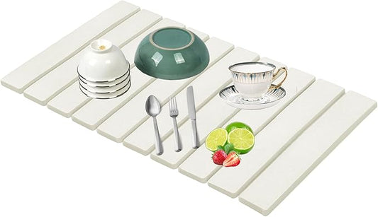 Stone Drying Mat for Kitchen Counter, Collapsible Dish Drying Mat, Fast Drying Diatomaceous Earth Dish Drying Mats, Water Absorbent Diatomite Kitchen Mat (white, small)