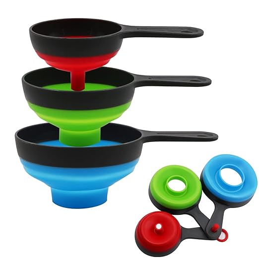 KongNai Canning Funnel for Wide and Regular Jars，Wide Mouth Funnels Sets of 3, Large for Mason Jar, Food Grade Collapsible Silicone Kitchen Accessories for Transfer Jam, Juice, Spices and Oil