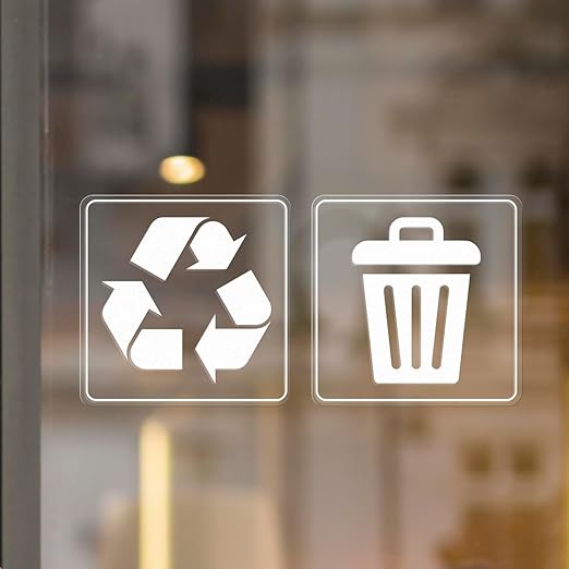 10 Pack Recycle and Trash Clear Stickers 3×3 Inches Vinyl Transparent Weatherproof Self Adhesive Waste Sign for Bins Home Business
