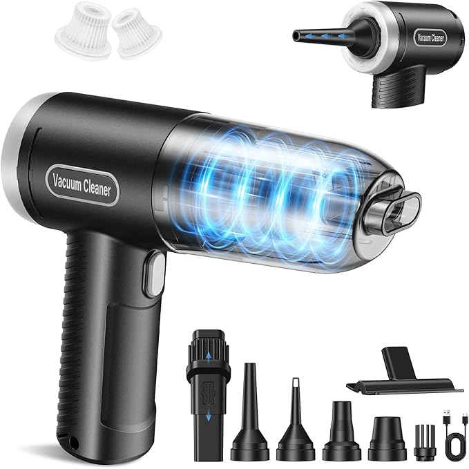 Car Vacuum Portable Cordless, 9000Pa Handheld Vacuum Mini Vacuum Cleaner High Power with Best Suction, 4 in 1 Air Duster Portable Vacuum for Car Keyboard Home Pet Hair with Multi-Nozzles