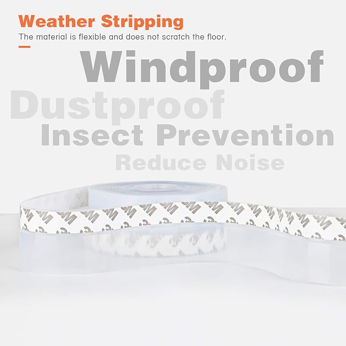 26 Feet Silicone Seal Strip, Door Weather Stripping Window Sealing Tape for Draft Stopper Adhesive Doors Windows and Shower Glass Gaps (Transparent, 25MM)
