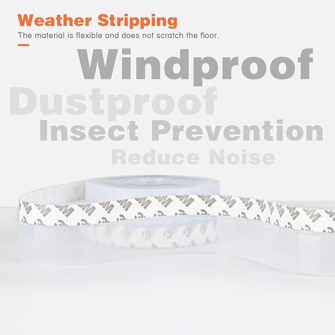 26 Feet Silicone Seal Strip,Door Weather Stripping, Sealing Tape for Door Draft Stopper Adhesive Tape for Doors Windows and Shower Glass Gaps (Transparent, 45MM)