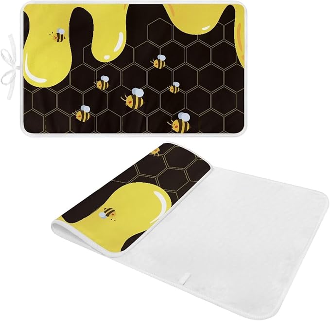 Cute Ironing Mat for Table top Washer,Dryer,Countertop,Bee Portable Iron Pad Blanket for Washer Dryer Countertop Travel 32 x 16 Inch Small Ironing Pads,Yellow