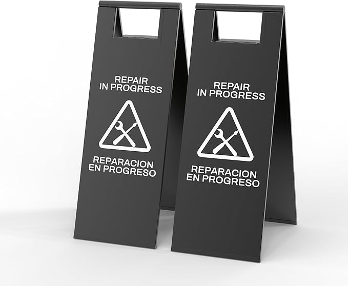 Stainless Steel Repair In Progress Sign Portable Foldable Sign 2-Pack (Black)